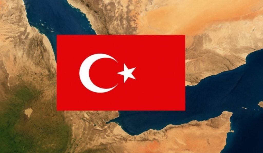Σημαία Τουρκίας πάνω από δορυφορικό χάρτη.