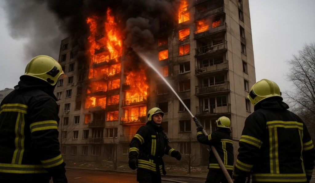 Πυροσβέστες σβήνουν φωτιά σε πολυκατοικία