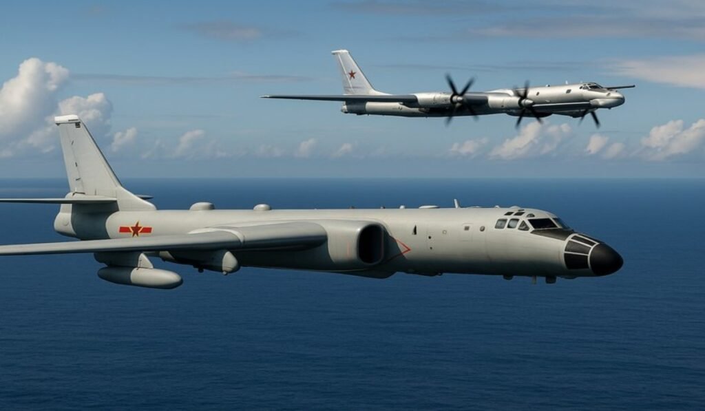 Δύο στρατιωτικά αεροσκάφη πετούν πάνω από τη θάλασσα