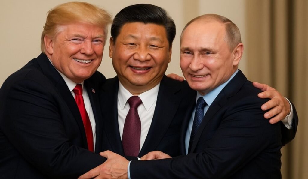 Τρεις άνδρες αγκαλιάζονται και χαμογελούν