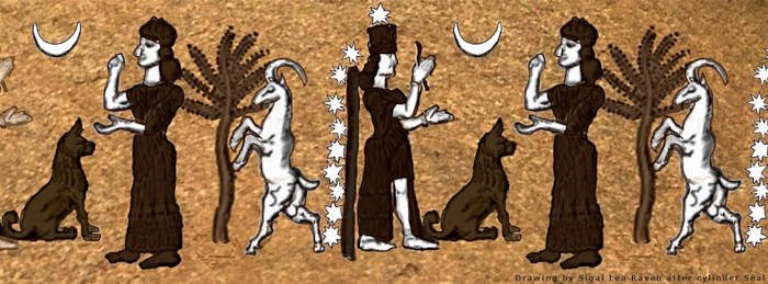 Μεσοποταμιανή σφραγίδα με θεότητες, κατσίκες και φεγγάρι