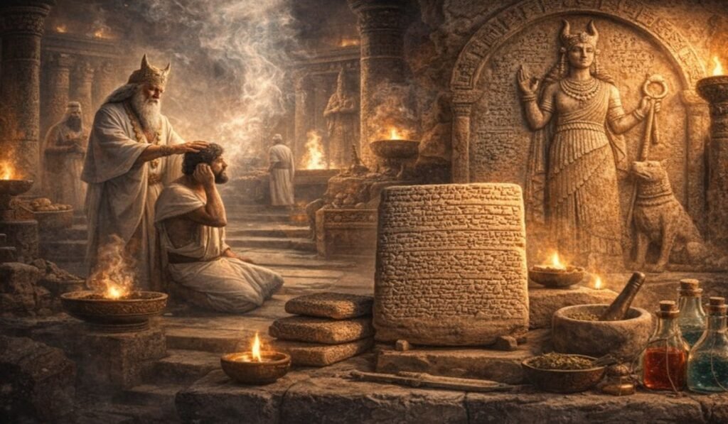 Ιερά, θεοί και θεραπεία: Όταν η αρχαία μεσοποταμιακή ιατρική οδηγούσε τον ασθενή στον ναό Αρχαίος ναός με ιερείς και τελετουργική φωτιά