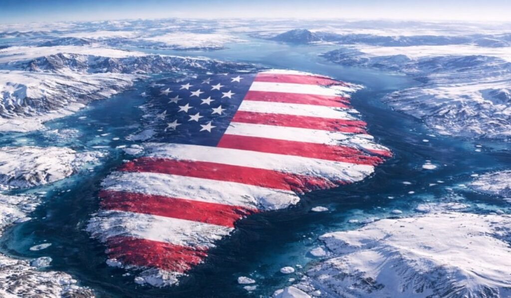 Τραμπ μετά τη συμφωνία για τη Γροιλανδία: Η Αρκτική στο επίκεντρο της νέας αμερικανικής στρατηγικής Χάρτης Γροιλανδίας με αμερικανική σημαία