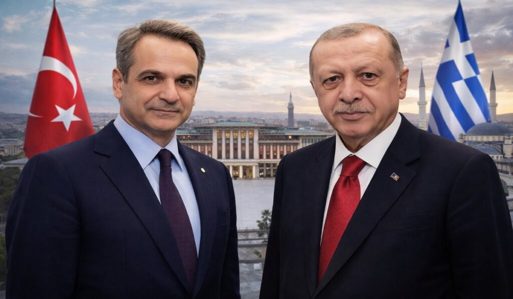 Μητσοτάκης και Ερντογάν με φόντο την Άγκυρα