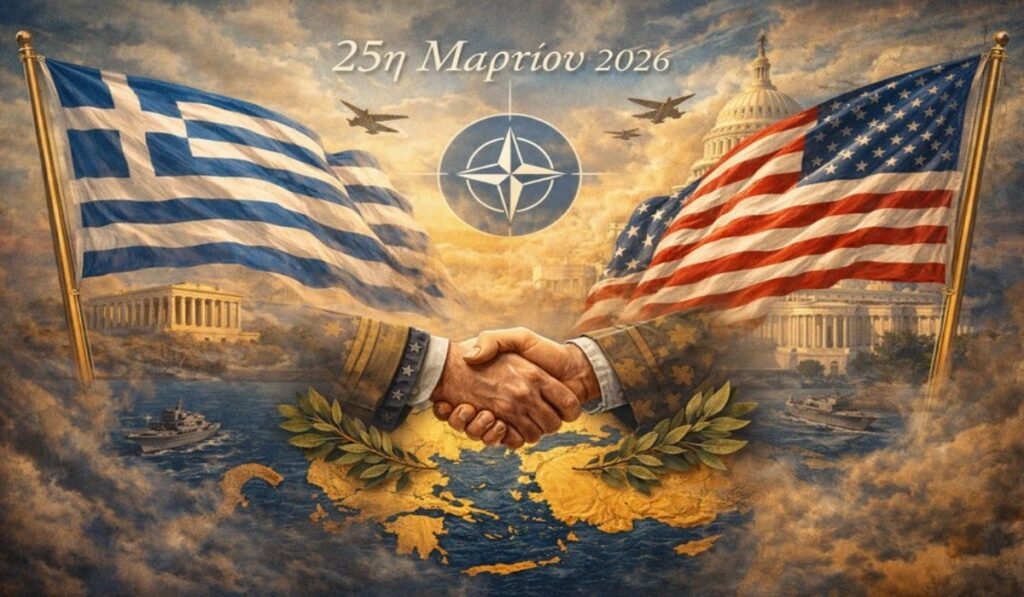 25η Μαρτίου Ελλάδα ΗΠΑ σημαίες γεωπολιτική συμμαχία
