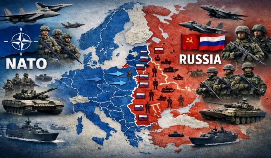 Στρατιωτικός χάρτης Ευρώπης με ανάπτυξη δυνάμεων ΝΑΤΟ και Ρωσίας