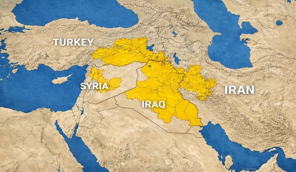 Το κουρδικό σχέδιο κατά του Ιράν που μπορεί να ανοίξει νέο πόλεμο στη Μέση Ανατολή Χάρτης Μέσης Ανατολής με κουρδικές περιοχές σε Ιράν Ιράκ Συρία και Τουρκία