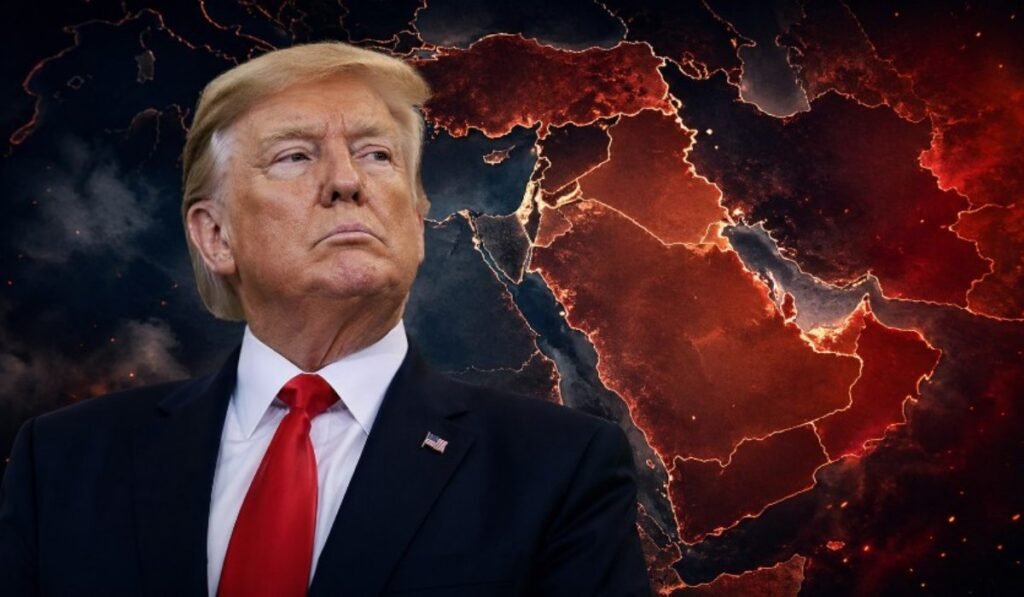 Ο Ντόναλντ Τραμπ σε δραματικό φόντο με τον χάρτη της Μέσης Ανατολής