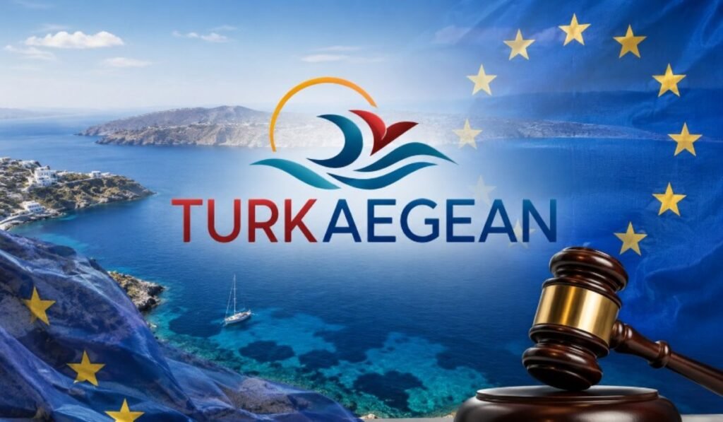 Turkaegean: Απορρίφθηκε και σε δεύτερο βαθμό η τουρκική προσφυγή από το EUIPO Το λογότυπο Turkaegean με φόντο το Αιγαίο