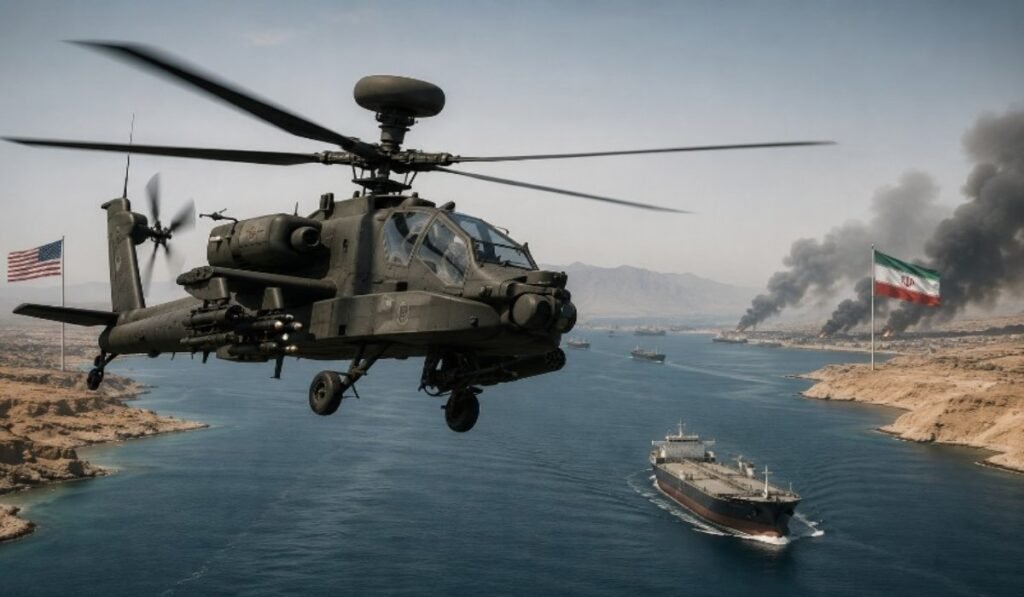 Αμερικανικό ελικόπτερο Apache πάνω από το Στενό του Ορμούζ εν μέσω κρίσης ΗΠΑ – Ιράν