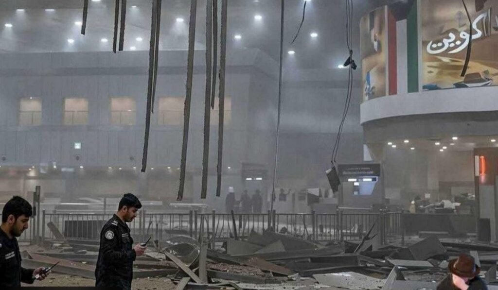 Εικόνα με συντρίμμια και φωτιές στην περιοχή Sabah Al Nasser μετά τις επιθέσεις.