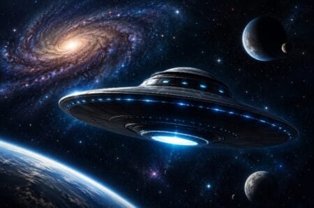 NASA και UAP: Τι πραγματικά δήλωσε ο Τζάρετ Άιζακμαν για τις εικόνες ανεξήγητων αντικειμένων εικόνα με UFO και φόντο το διάστημα