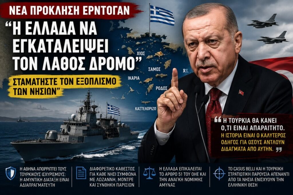 Ο Ρετζέπ Ταγίπ Ερντογάν κάλεσε την Ελλάδα να σταματήσει τον εξοπλισμό νησιών του Αιγαίου