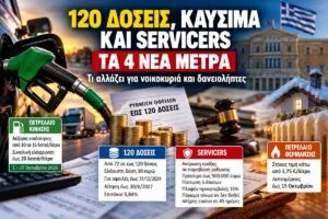 120 δόσεις, καύσιμα και servicers: Τα 4 νέα μέτρα – Τι αλλάζει για νοικοκυριά και δανειολήπτες Επέκταση της ρύθμισης από 72 σε έως 120 δόσεις για παλαιά χρέη προς Εφορία και ασφαλιστικά ταμεία,
