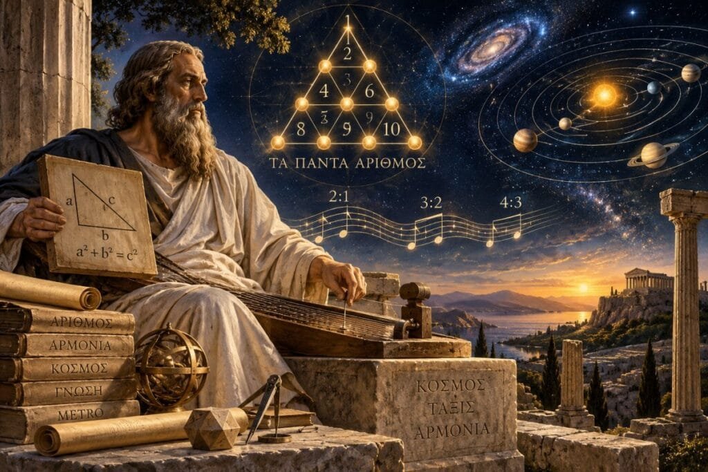 Ο Νόμος της Αρμονίας – Από τον «επιστημονισμό» στην Πυθαγόρεια μέθοδο Η Πυθαγόρεια σκέψη αντιμετωπίζει τον αριθμό, την αναλογία και το μέτρο ως θεμελιώδη μέσα κατανόησης της τάξης του Κόσμου
