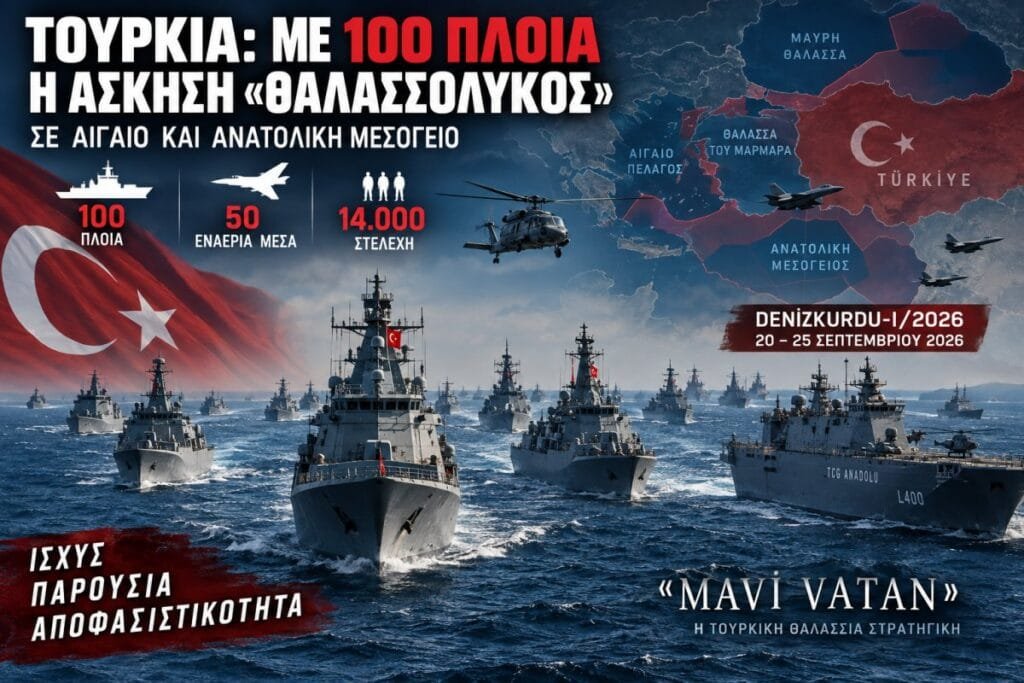 >Η Τουρκία διεξάγει την άσκηση Denizkurdu-I/2026 με τη συμμετοχή 100 πλοίων