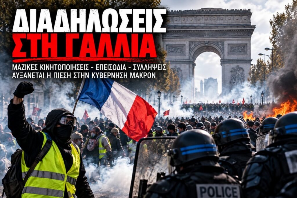Γαλλία: Εκατοντάδες χιλιάδες στους δρόμους – Η επιστροφή των Κίτρινων Γιλέκων και η νέα κοινωνική κρίση του Μακρόν Εκατοντάδες χιλιάδες πολίτες συμμετείχαν στις διαδηλώσεις της 17ης Οκτωβρίου 2026 στη Γαλλία